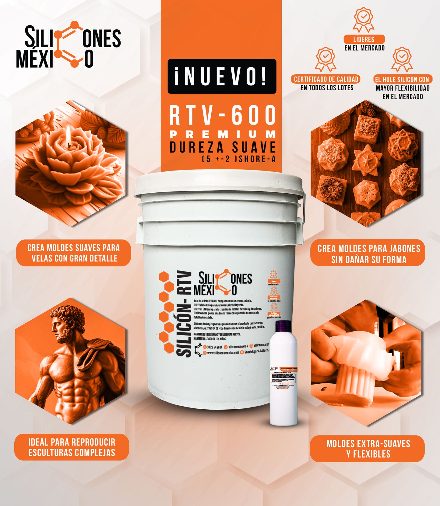 Caucho de Silicón RTV-600 (Premium) 18 kg Dureza Suave.
