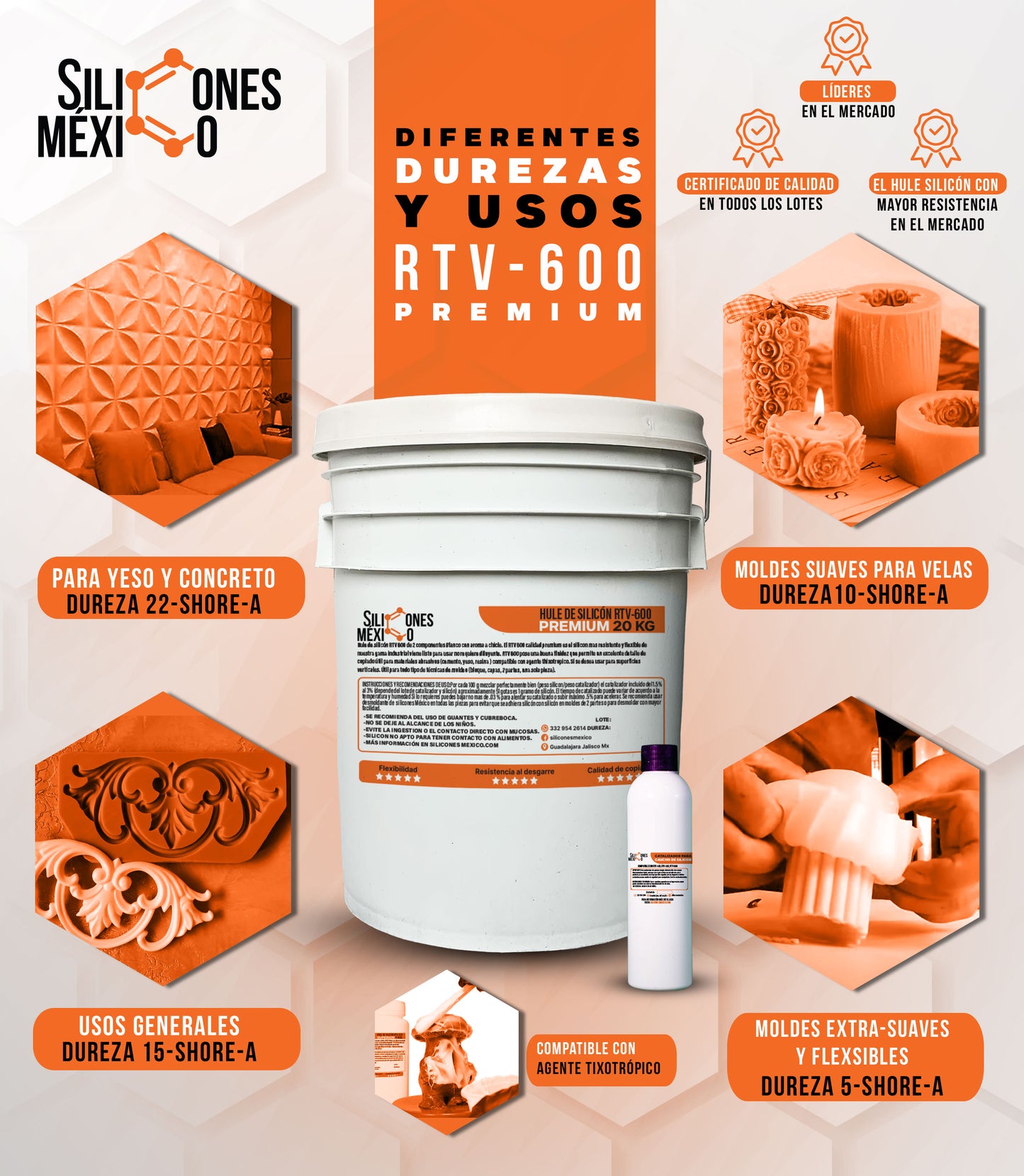 Caucho de Silicón RTV-520 (Estándar) 2 kg. Para moldes de velas, resina o yeso.
