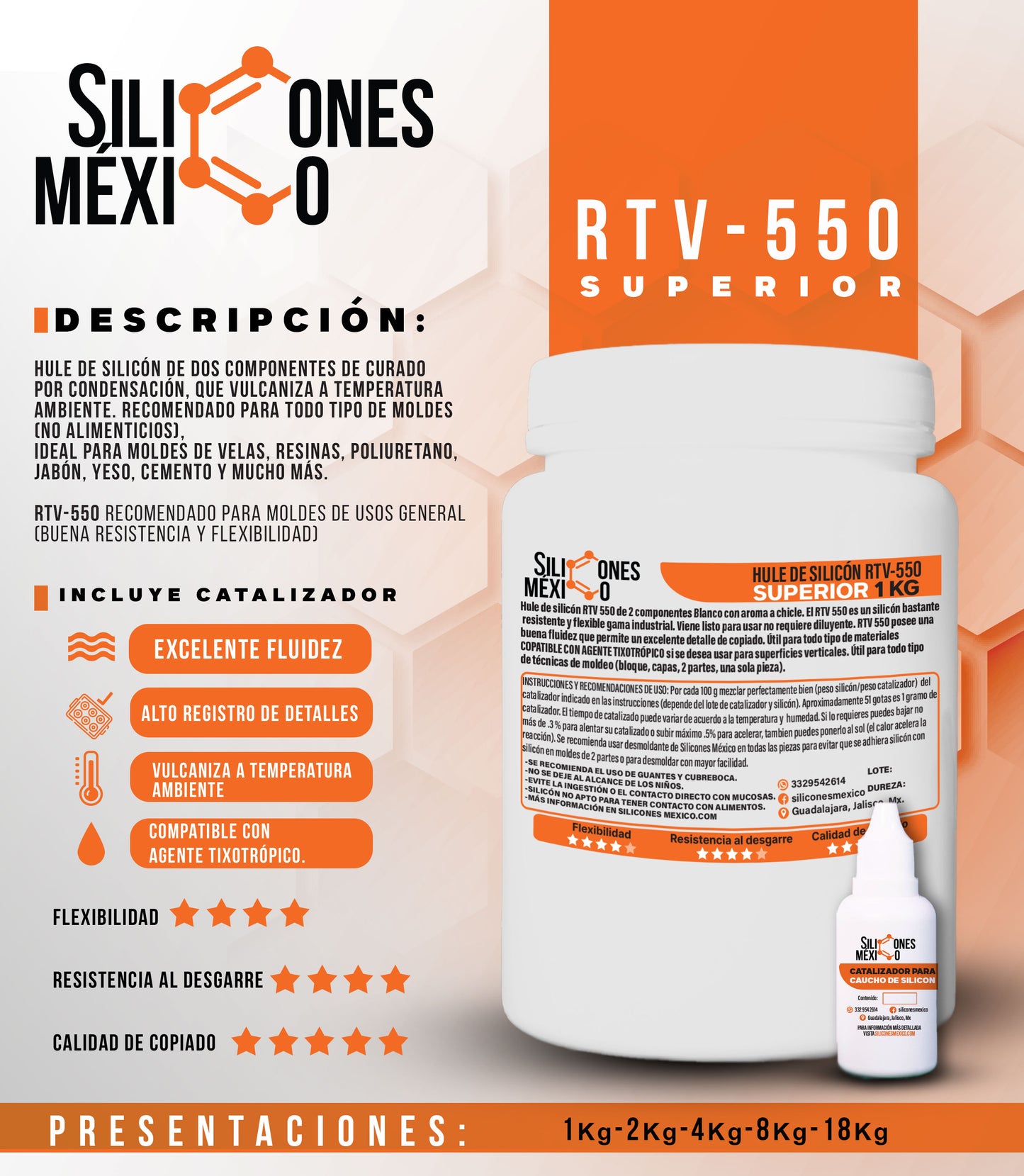 Caucho de Silicón RTV-550 (Superior) 18 kg. Para moldes de velas, resina o yeso.