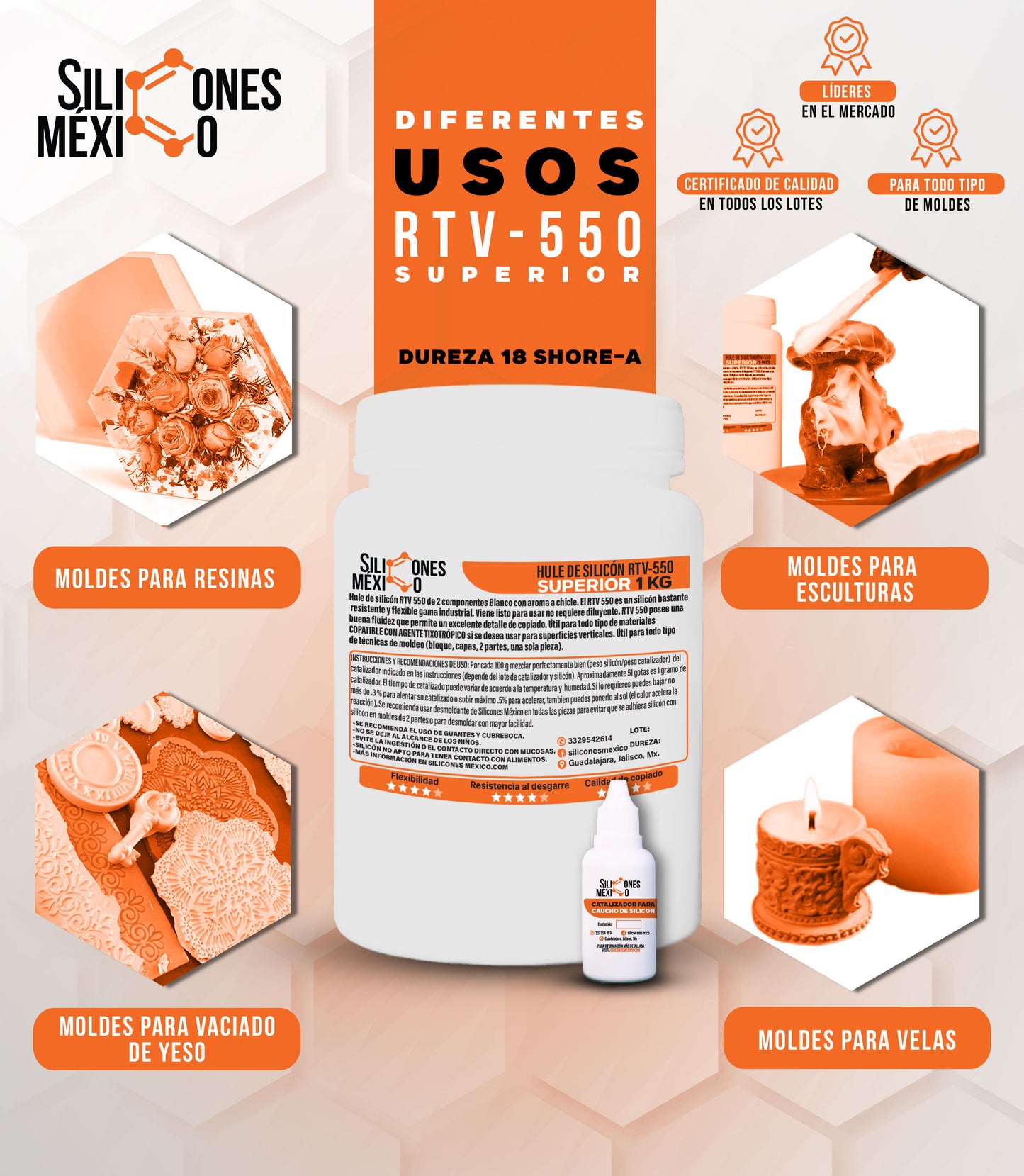 Caucho de Silicón RTV-550 (Superior) 18 kg. Para moldes de velas, resina o yeso.