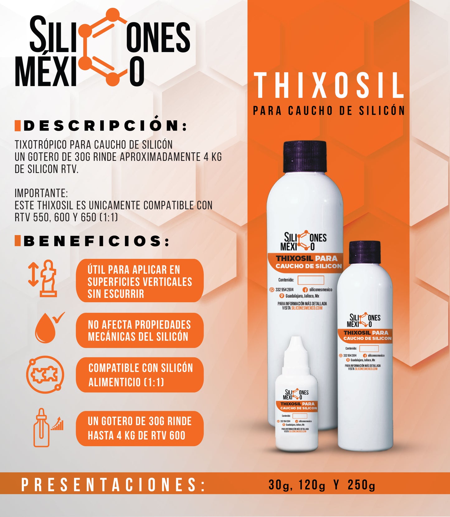 Thixotropico Para Silicón Rtv 550, 600 Y 650 (1:1) 30g Complemento