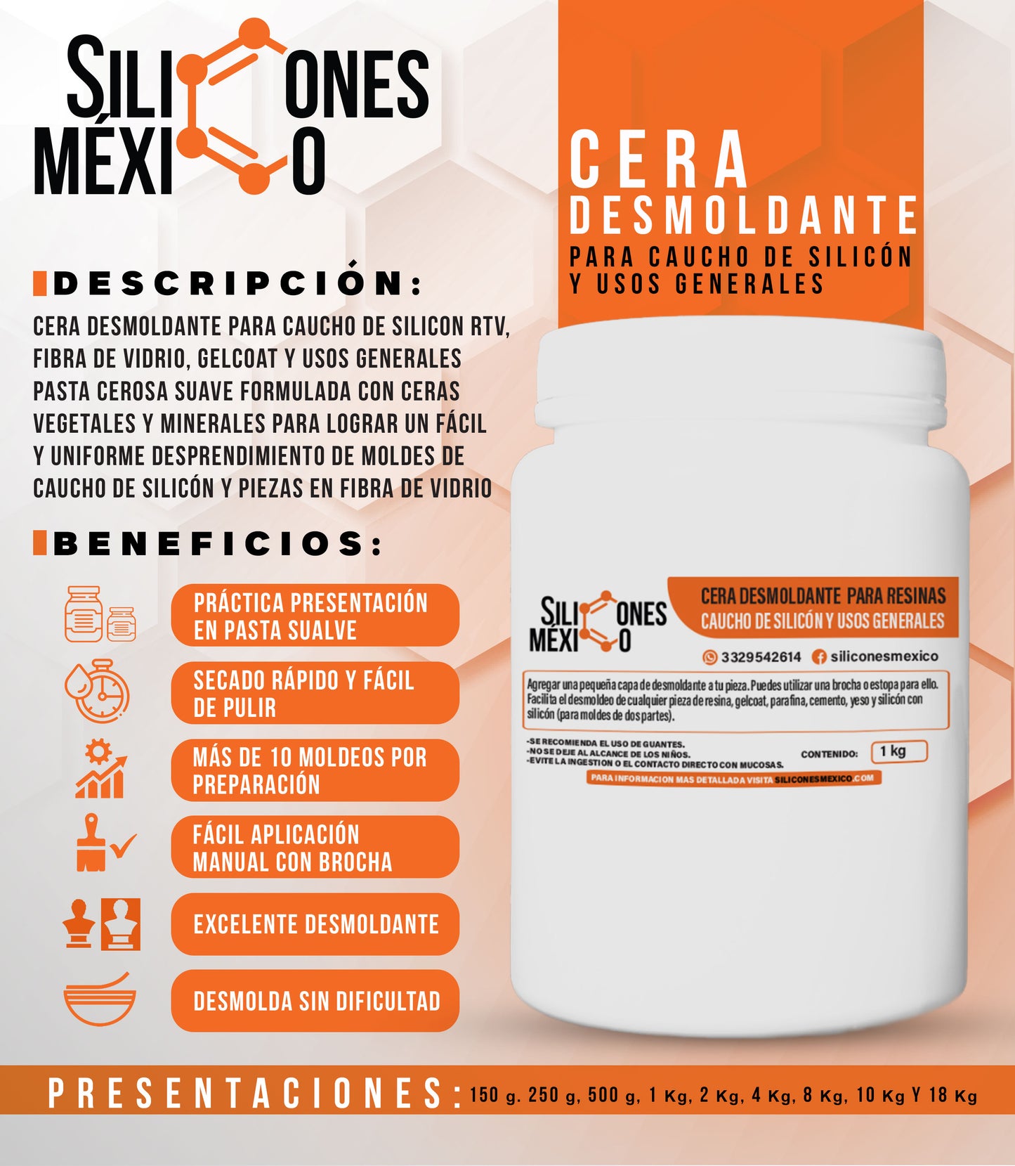 Cera desmoldante para silicón y otros usos 4 kg