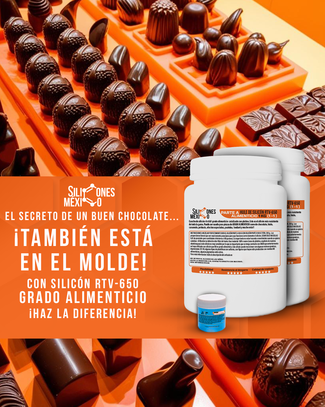 Caucho de Silicón RTV 650 (Alimenticio) 20 Kg 1:1. Para moldes de chocolates grado alimenticio