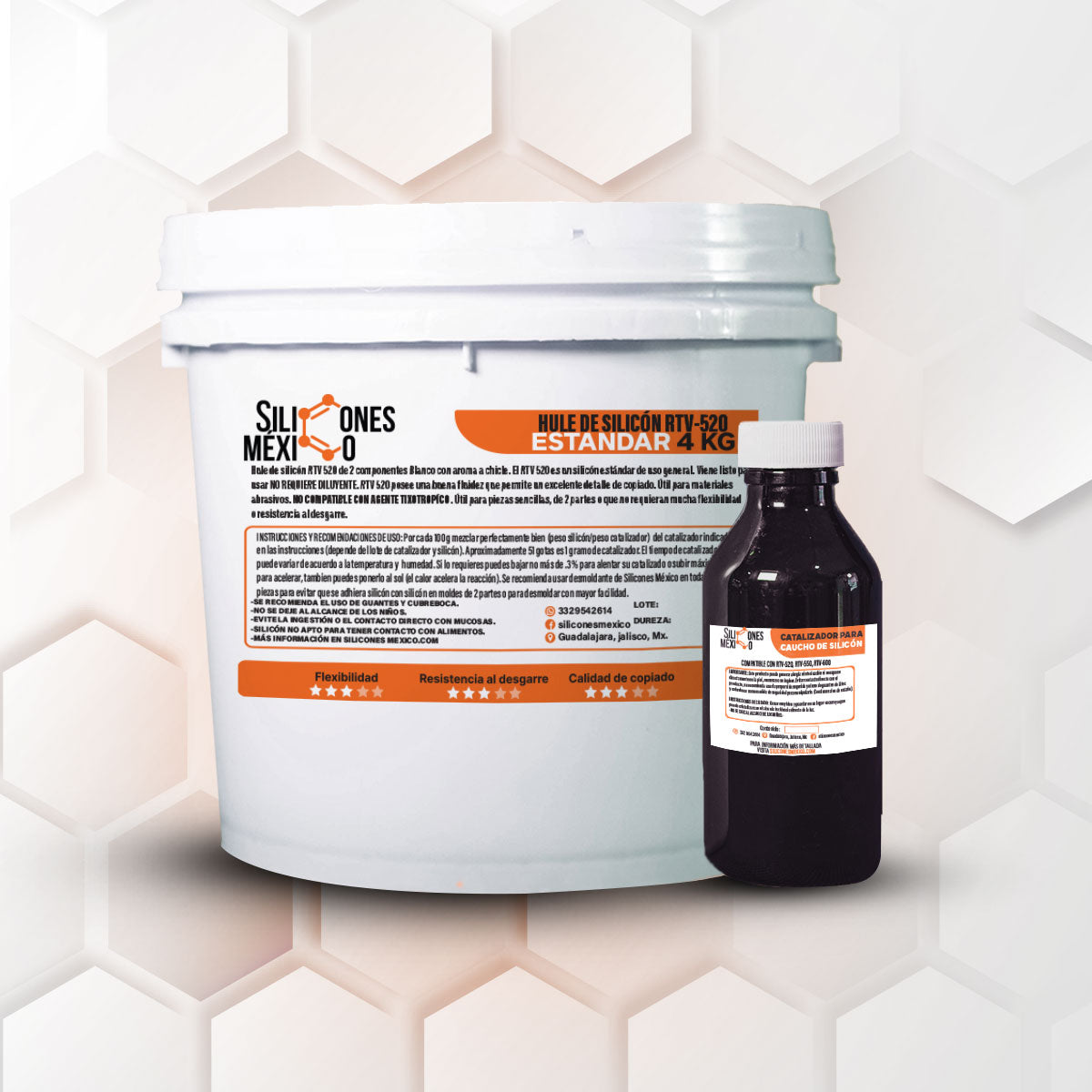 Caucho de Silicón RTV-520 (Estándar) 4 kg. Para moldes de velas, resina o yeso.