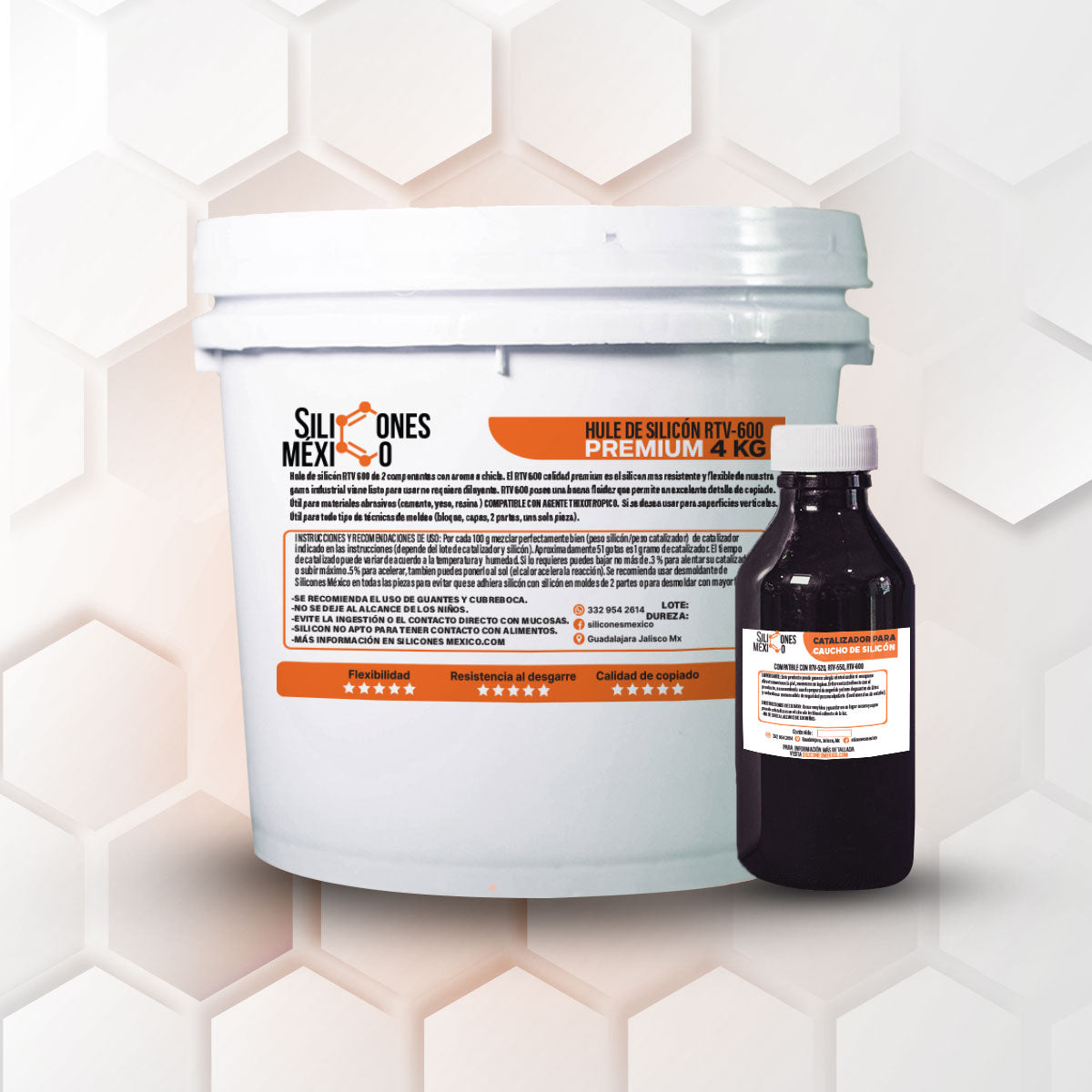 Caucho de Silicón RTV-600 (Premium) 4 kg. Para moldes de velas, resina o yeso.