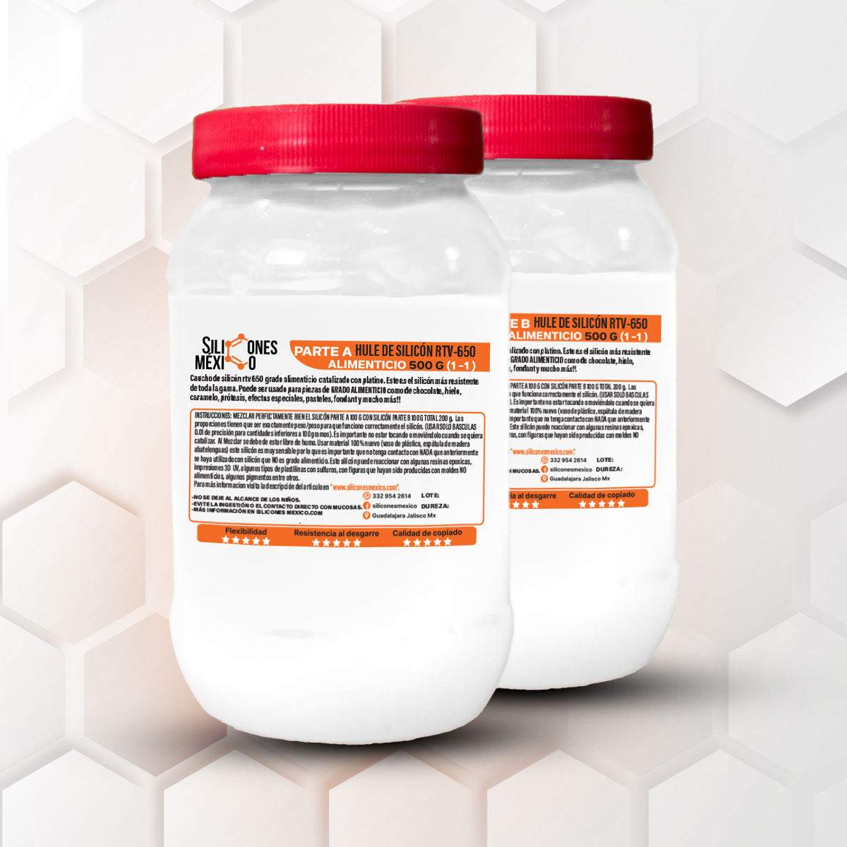 Caucho de Silicón RTV-650 (Grado Alimenticio) 1 Kg 1:1. Dureza 15