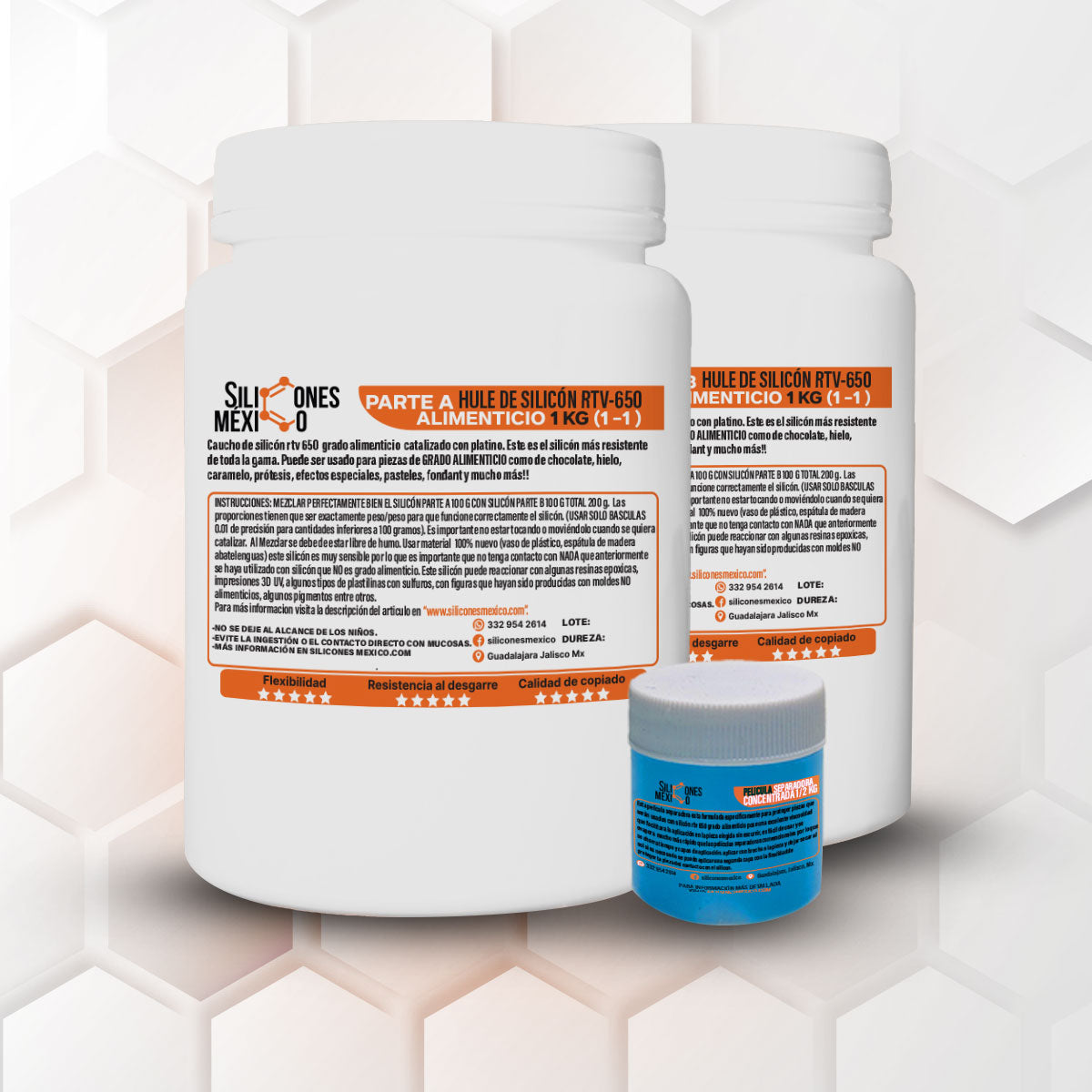 Caucho de Silicón RTV-650 (Grado Alimenticio) 2 Kg 1:1. Dureza 5
