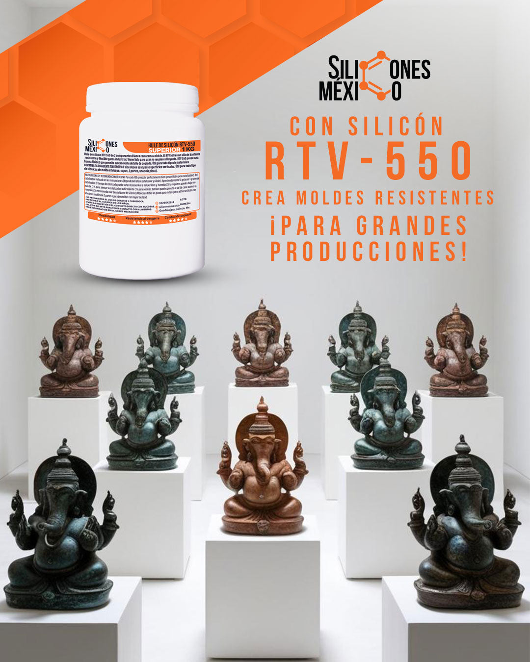 Caucho de Silicón RTV-550 (Superior) 1 kg. Para moldes de velas, resina o yeso.