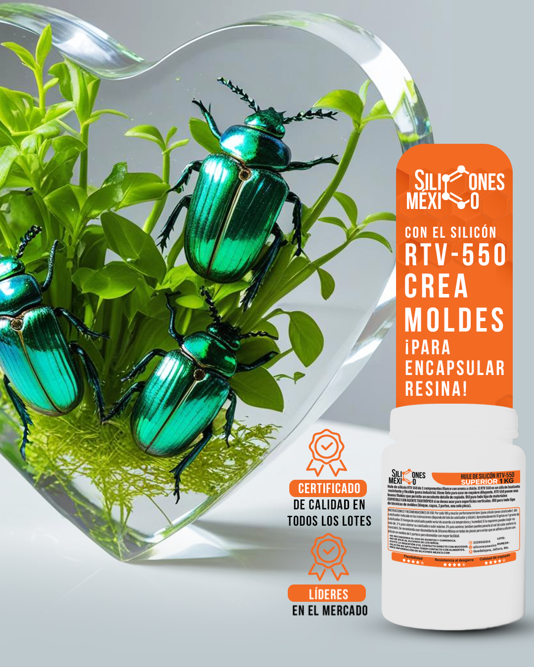 Caucho de Silicón RTV-550 (Superior) 1 kg. Para moldes de velas, resina o yeso.