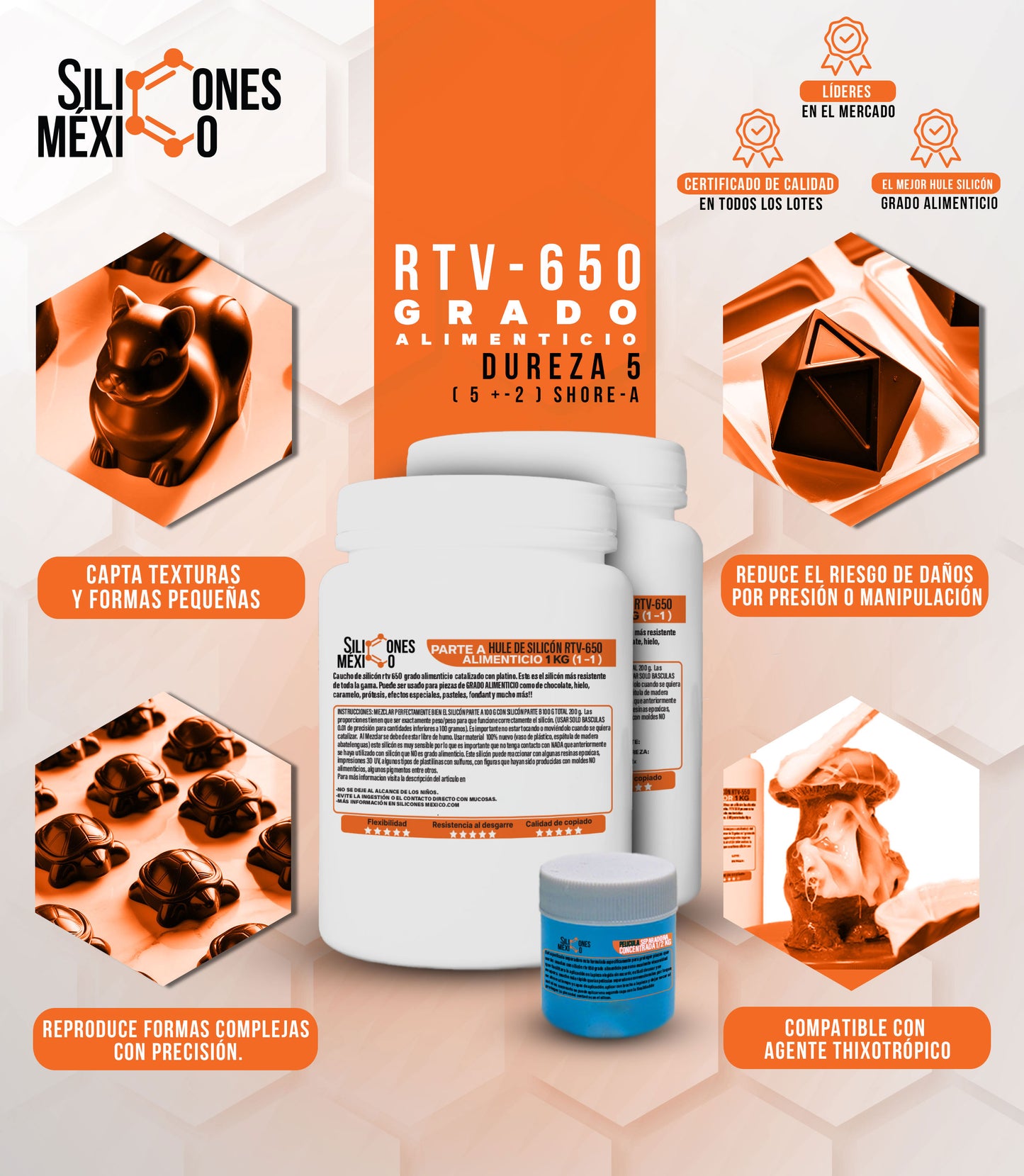 Caucho Silicón Grado Alimenticio 1 Kg Dureza 20